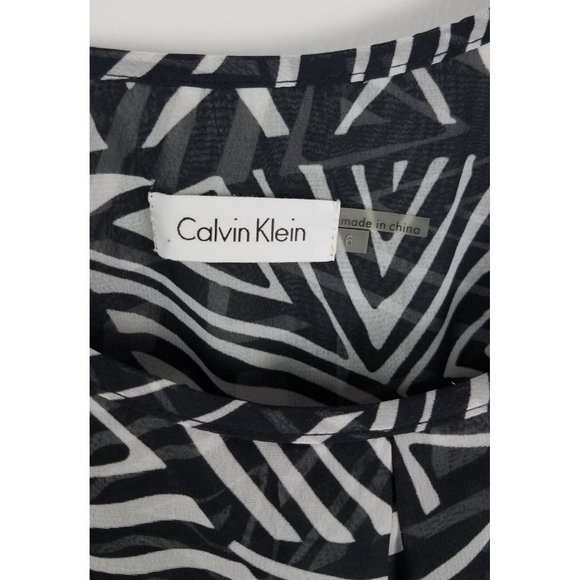 Calvin Klein Women's Sz. 6 Blk & White Geometric Print Maxi Chiffon Dress - Picture 3 of 7